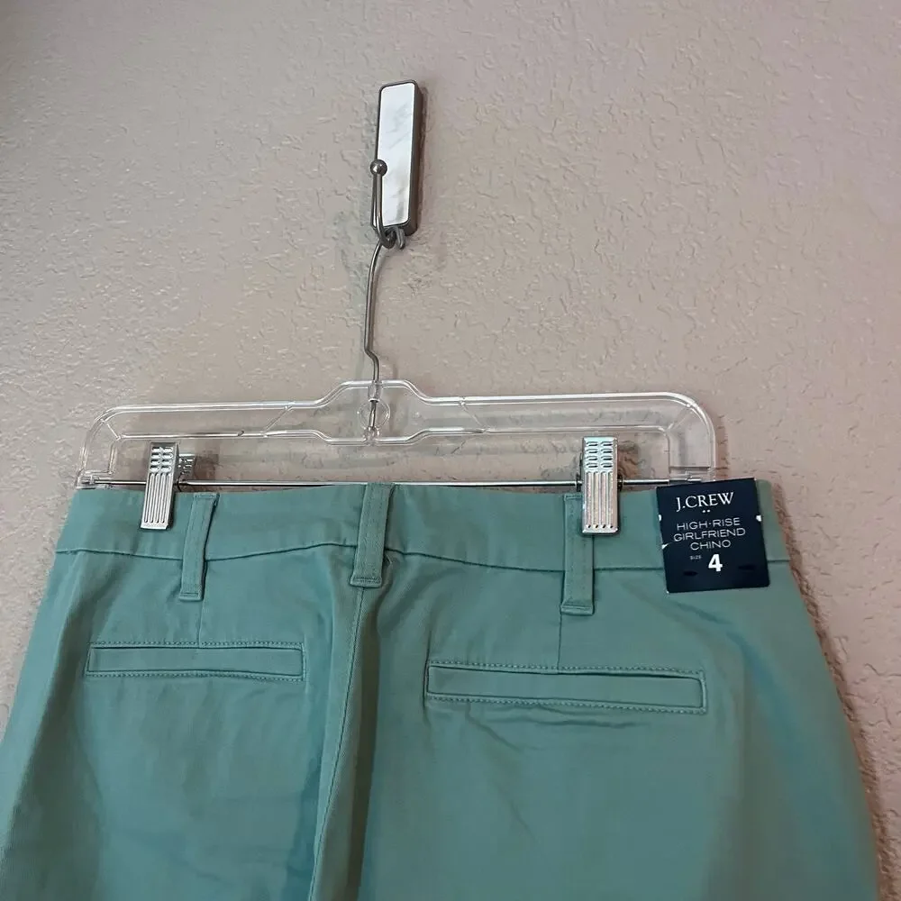 New J. Crew High Rise Girlfriend Chino Women’s Trouser Straight Leg Green 4 NWT